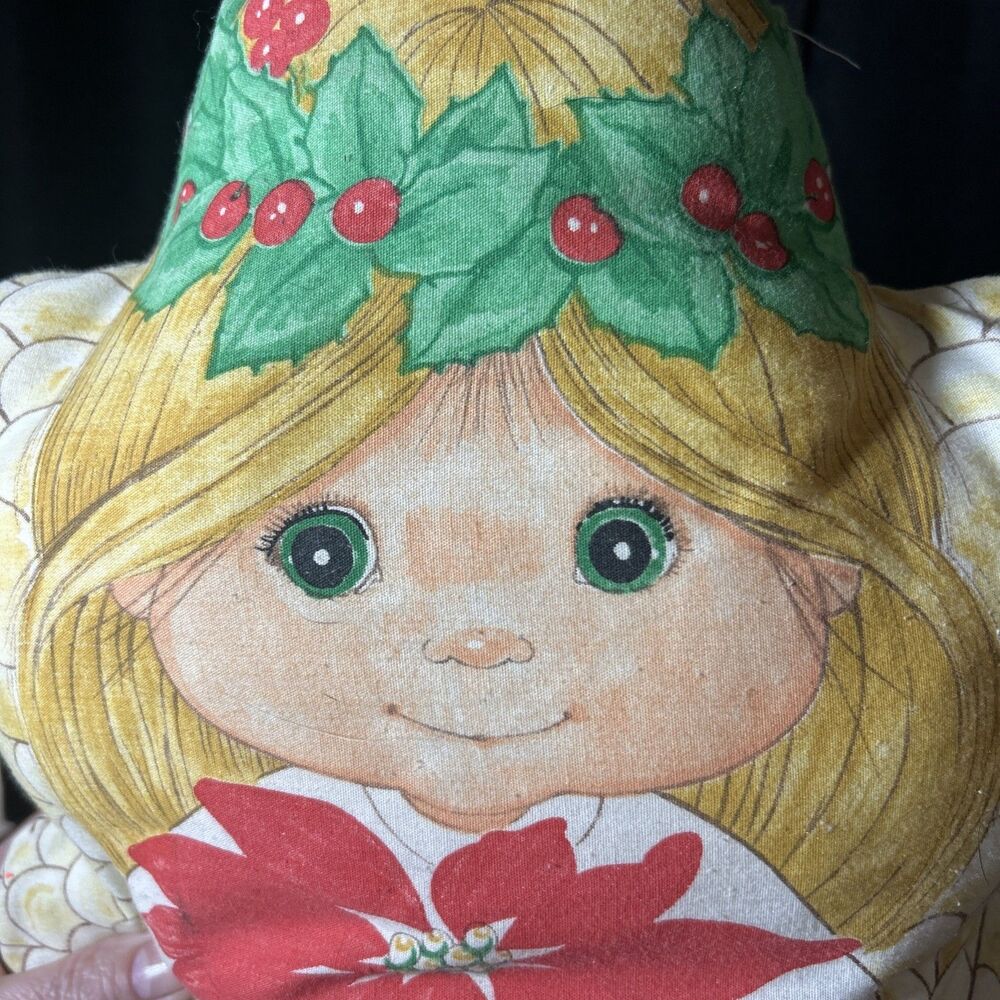 Vintage Hand Made Christmas Angel Pillow Plush Blonde Hair Green Eyes 70’s Vibes - Picture 7 of 10